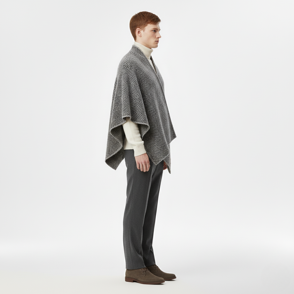 Men's Herringbone Wrap Poncho