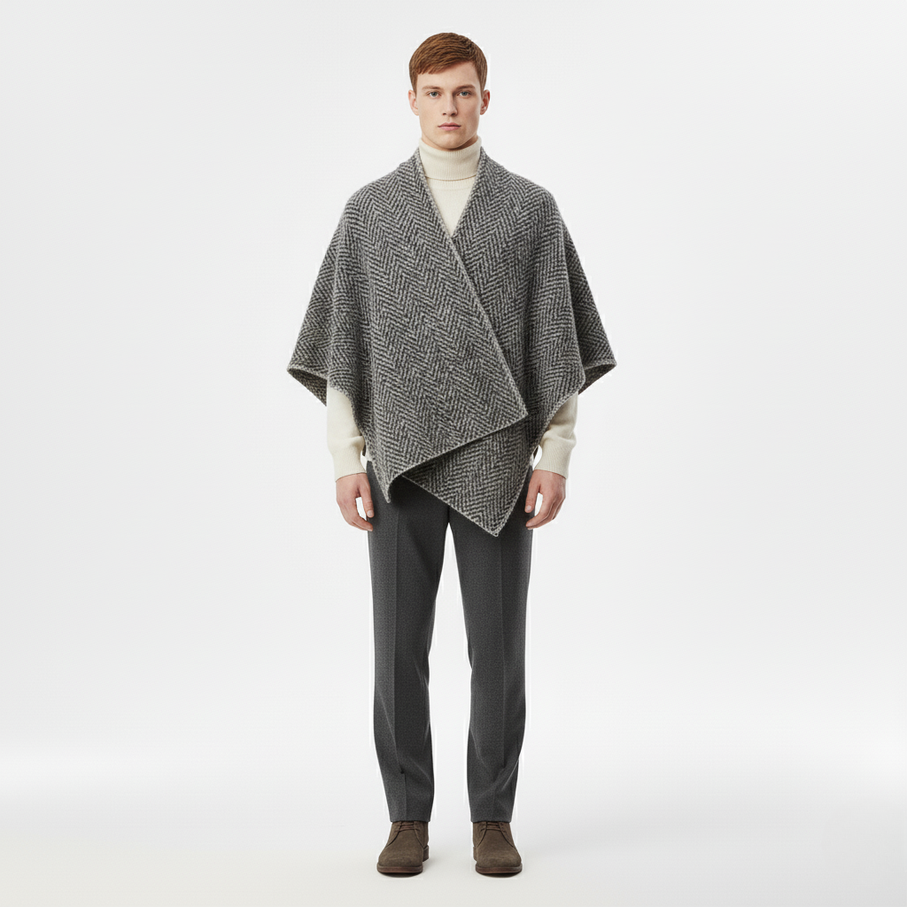 Men's Herringbone Wrap Poncho